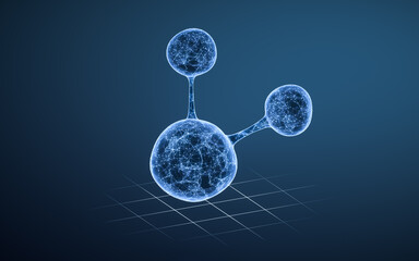 Fototapeta na wymiar Molecule with blue transparent structure, 3d rendering.