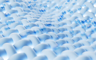 Fototapeta premium Wave cloth with microscopic detail and cleaning bubbles, 3d rendering.