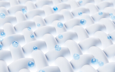 Obraz premium Wave cloth with microscopic detail and cleaning bubbles, 3d rendering.