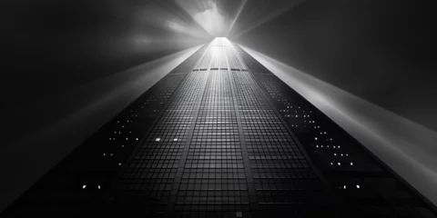 Foto op Canvas People exiting moscow underground transportation background Silhouette of a building standing in front of a light beam Ai Generative © Hafiz