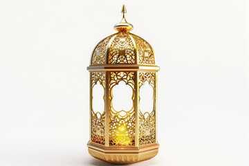 3d golden islamic lantern isolated on white background. ramadan kareem holiday celebration concept