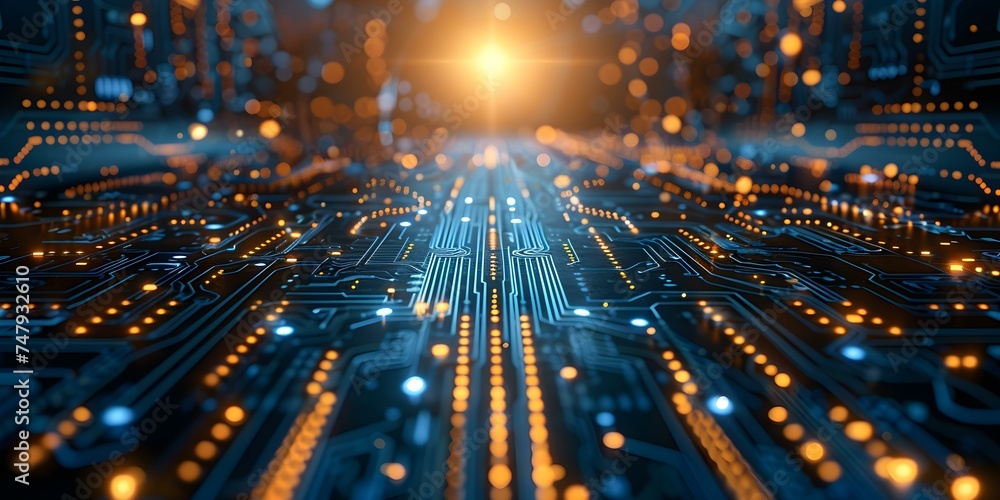Poster futuristic ai concept: abstract image with circuitry patterns and professional photo copy space. con