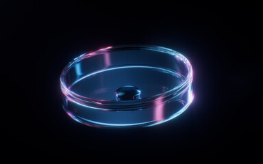 Culture dish with dark neon light effect, 3d rendering.