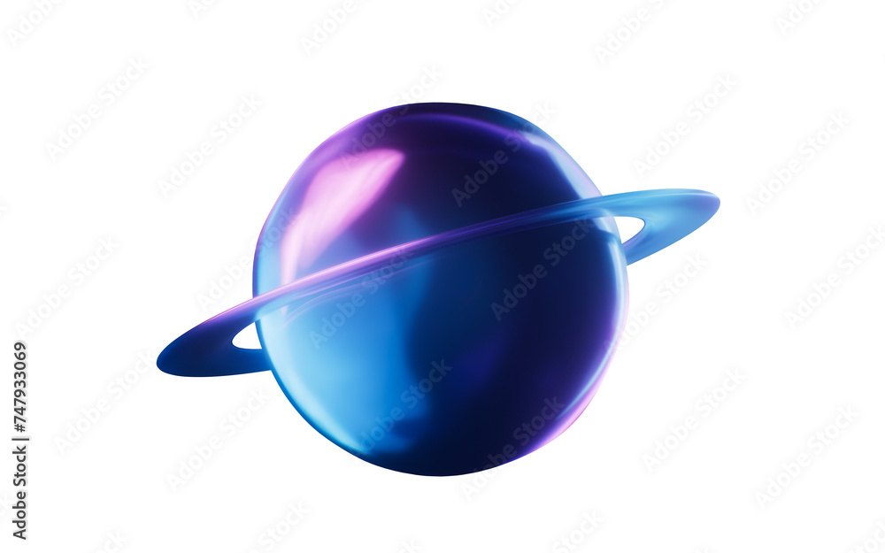 Poster planet with dark neon light effect, 3d rendering.