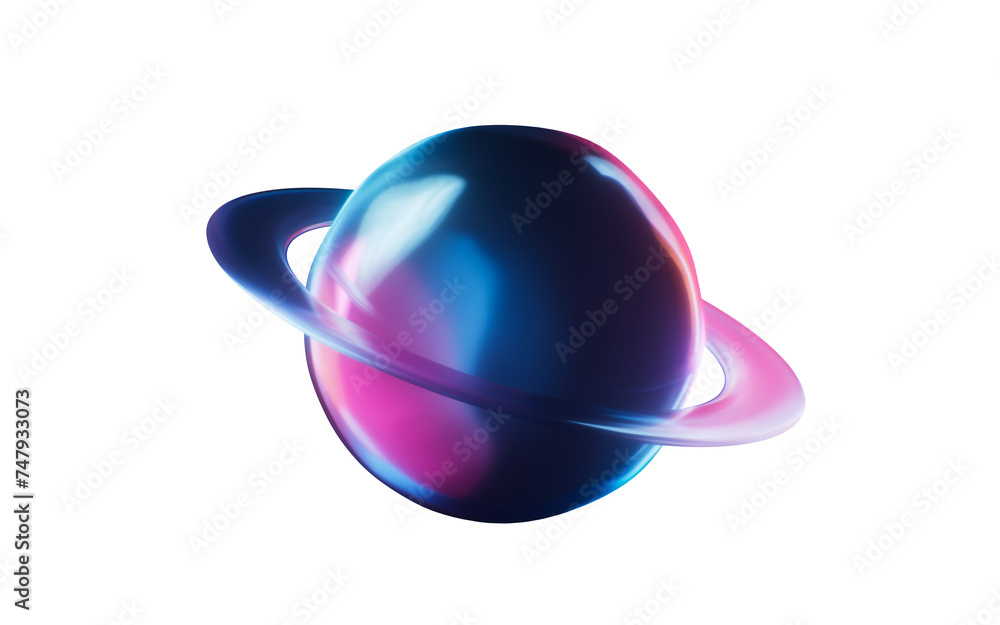 Poster planet with dark neon light effect, 3d rendering.