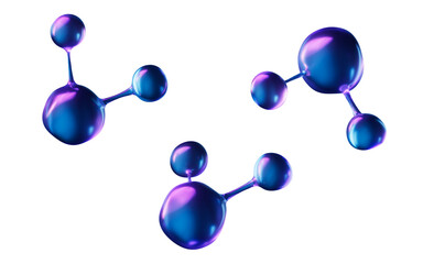 Molecule with dark neon light effect, 3d rendering.