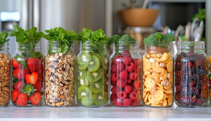 A DIY snack bar stocked with healthy options offers a nutritious break for employees in the open space office environment