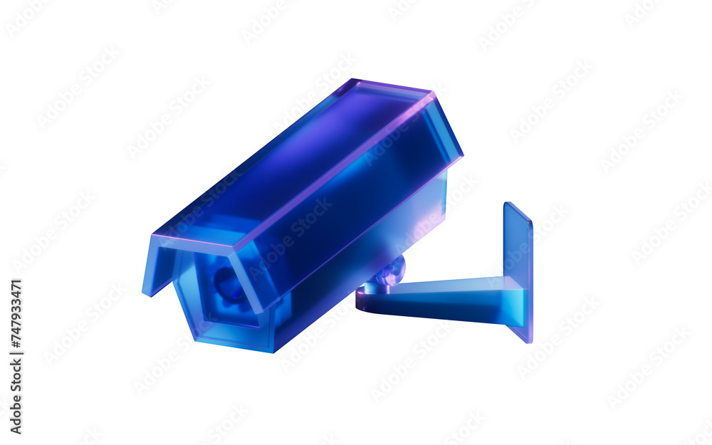 Poster monitor camera with dark neon light effect, 3d rendering.