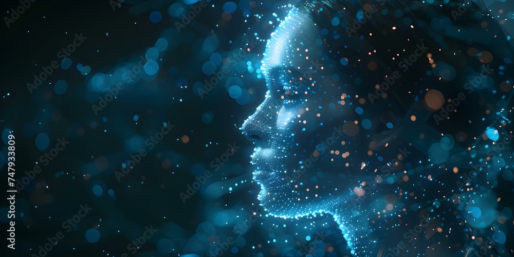 Poster human figure depicted as artificial intelligence with technology abstract background concept. concep