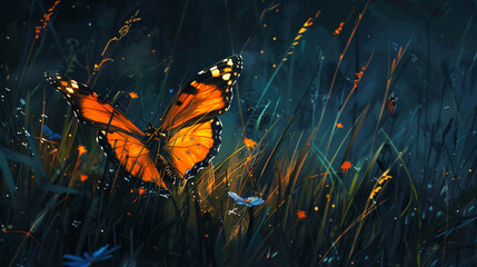 Night Butterfly In The Grass