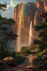 Fototapeta na wymiar **Rainbow Over Thundering Waterfall Photo 4K