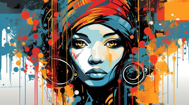 Woman face illustration design with wpap art and background