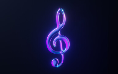 Fototapeta premium Music clef with dark neon light effect, 3d rendering.