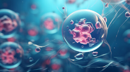 Embryonic stem cells colony under a microscope. - obrazy, fototapety, plakaty