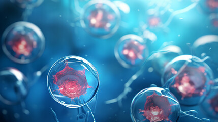 Embryonic stem cells colony under a microscope. - obrazy, fototapety, plakaty