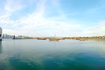 view of the city Doha with clouds and blue sky 