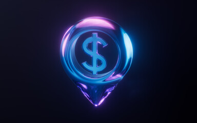 Money sign with dark neon light effect, 3d rendering.