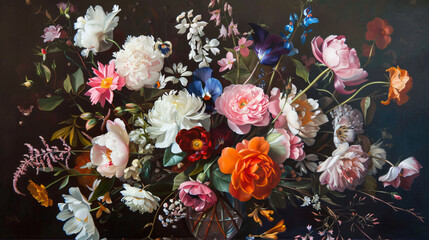 Oil painting a bouquet of flowers .   v