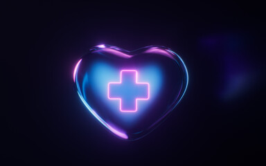Obraz premium Medical heart with dark neon light effect, 3d rendering.