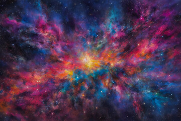 Fototapeta na wymiar Incredibly beautiful galaxy in outer space. Nebula night starry sky in rainbow colors. Multicolor outer space.