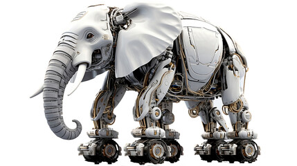 Robotic Elephant Moving its Trunk to Pick Up Object, Realistic Portrait Isolated On PNG OR Transparent Background.