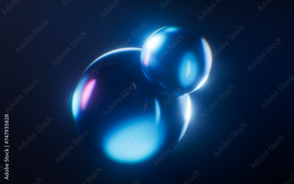 Poster Dark gem glass with neon light effects, 3d rendering.