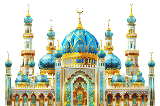 cartoon ramadan ornament islamic mosque islamic architecture decoration isolated on white background. ramadan kareem holiday celebration concept