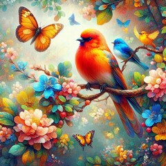 Obraz na płótnie Canvas Bird parrot branch tree