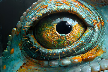 Close up of the eye of an alien. Colorful background