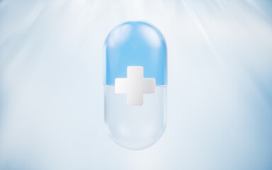 Medical capsule with pharmacy concept, 3d rendering.