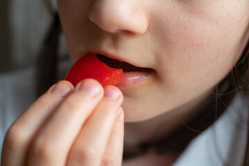 Child Eating Bell Pepper: Close-Up of Mouth