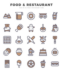 Set of Food and Restaurant icons in Two Color style. Two Color Icons symbol collection.