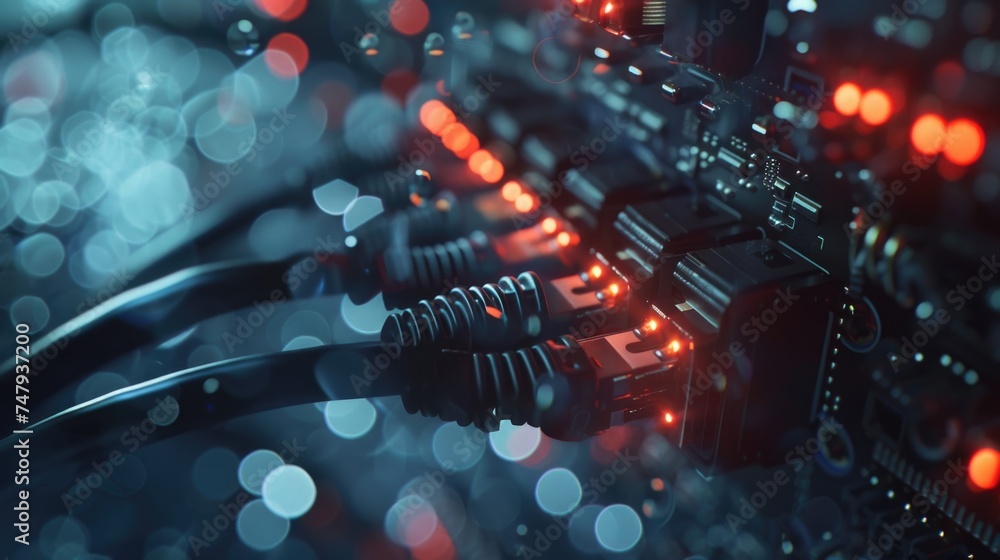 Poster A detailed view of a control panel with red lights. Suitable for industrial and technology concepts