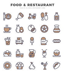 Food and Restaurant Two Color icons collection. 25 icon set. Vector illustration.