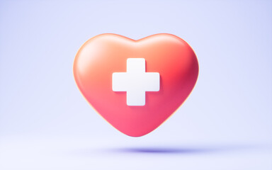 Fototapeta premium Red heart shape with medical concept, 3d rendering.