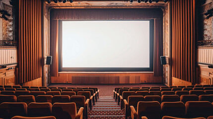 Empty cinema auditorium with mockup white blank.