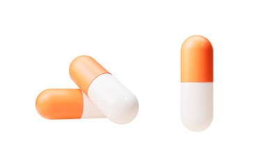 Medical pill with orange colors, 3d rendering.