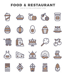 Food and Restaurant Two Color icons collection. Two Color icons pack. Vector illustration