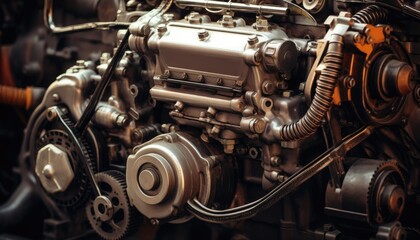 Fototapeta premium Industrial background. Engine of an old car