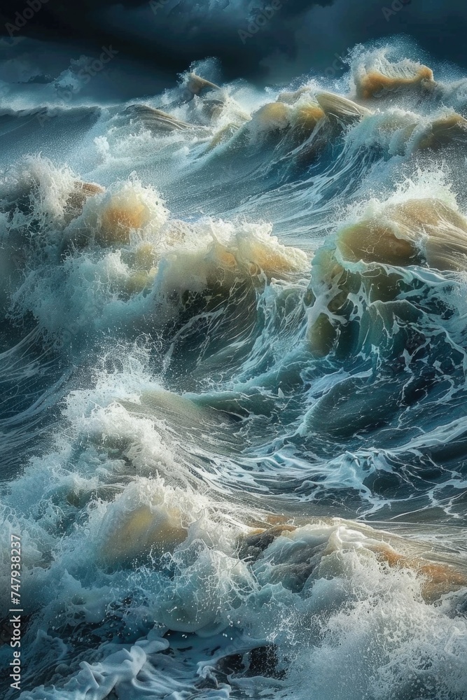 Aufkleber a picture showing turbulent waves on a vast body of water. suitable for various water-related concep
