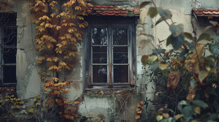 Fototapeta na wymiar Old lost house window ruine abandoned vintage ho