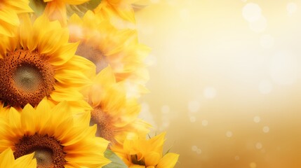 Double exposure sunflowers frame greeting card template with copy space, warm bright colors