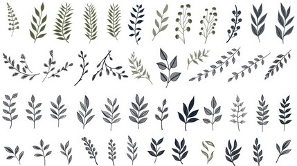 Assorted leaves on a white backdrop, suitable for botanical and nature themes - obrazy, fototapety, plakaty