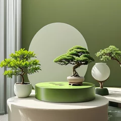 Foto op Plexiglas anti-reflex green bonsai showcase © Thanathat