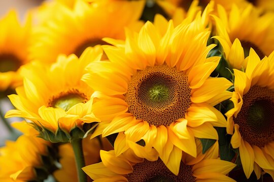 a group of sunflowers in a bouquet