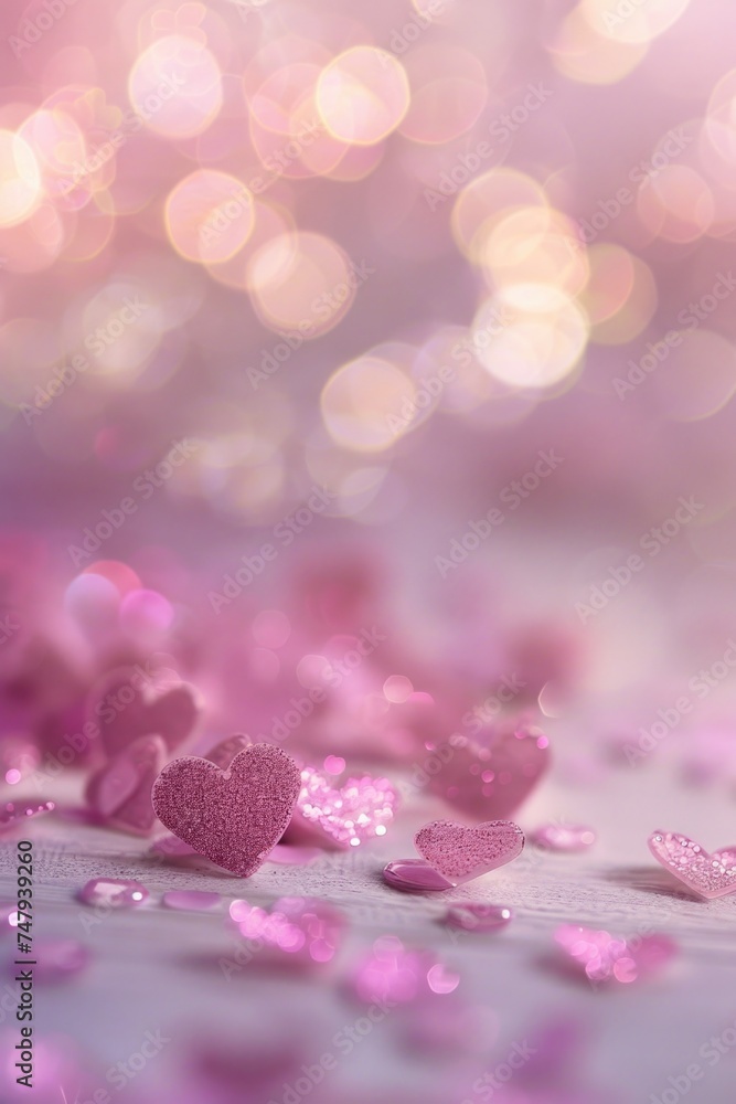 Poster a close-up view of a bunch of hearts on a table. suitable for various romantic themes