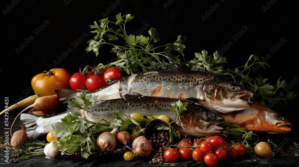 Poster Several fish resting on a table, suitable for various concepts