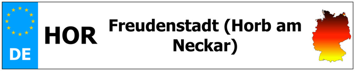 Freudenstadt (Horb am Neckar) car licence plate sticker name and map of Germany. Vehicle registration plates frames German number