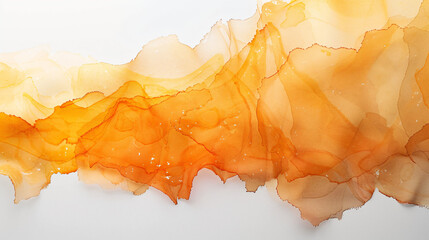 Orange ink and watercolor textures on white pape