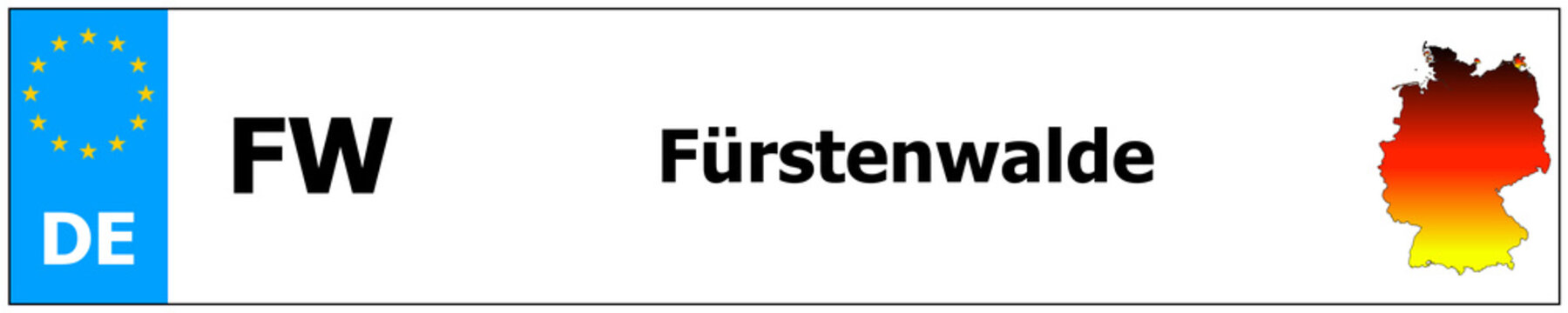 Fürstenwalde car licence plate sticker name and map of Germany. Vehicle registration plates frames German number